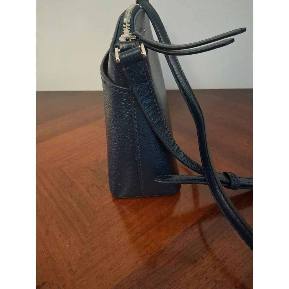 Kate Spade Leigh Navy Blue Pebbled Leather Crossbody Bag Silver Hardware